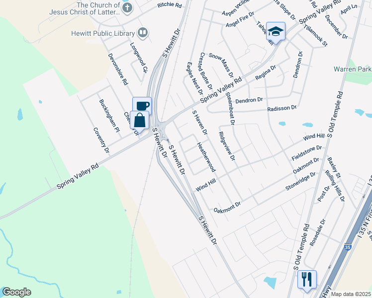 map of restaurants, bars, coffee shops, grocery stores, and more near 913 Ridge Rd in Hewitt