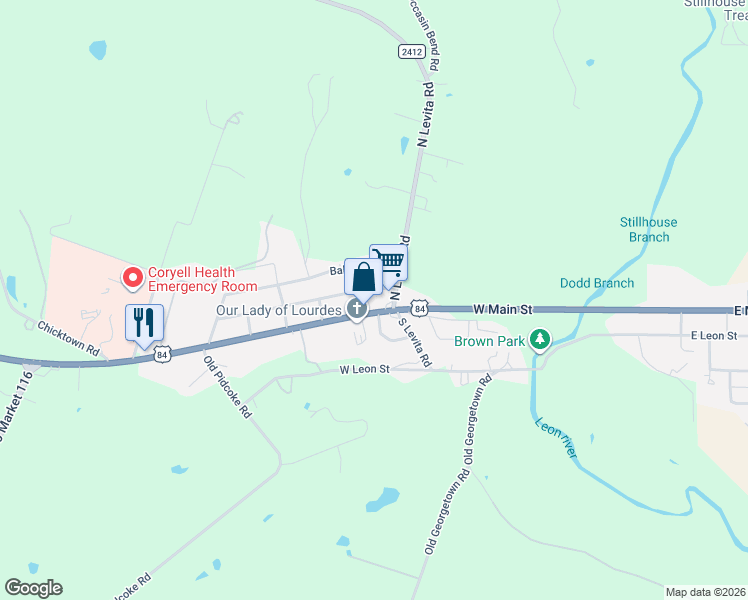map of restaurants, bars, coffee shops, grocery stores, and more near 1104 Westview Drive in Gatesville