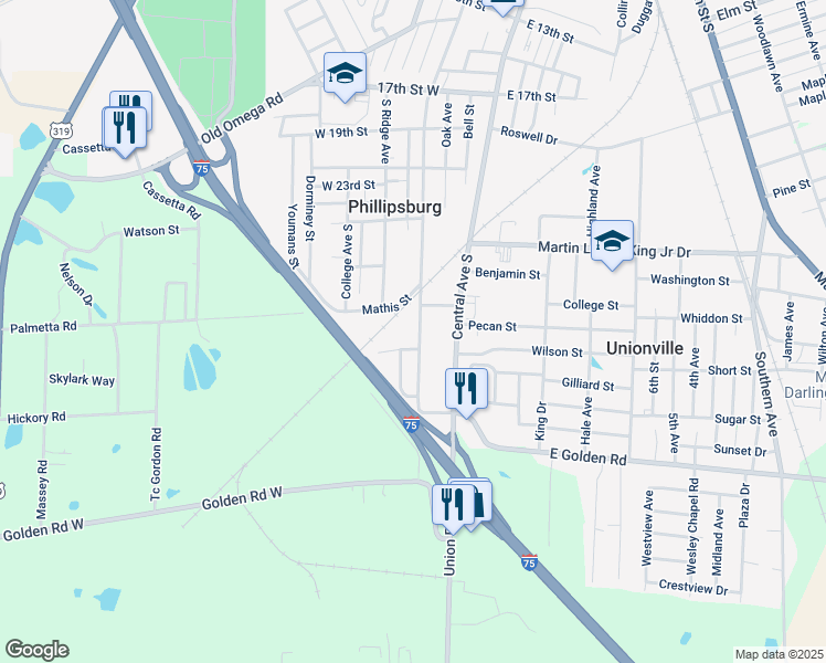 map of restaurants, bars, coffee shops, grocery stores, and more near 2911 South Park Avenue in Tifton