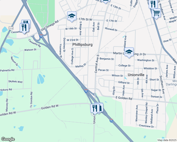 map of restaurants, bars, coffee shops, grocery stores, and more near 2911 South Park Avenue in Tifton