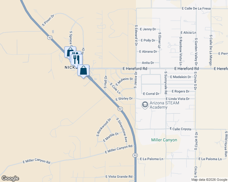 map of restaurants, bars, coffee shops, grocery stores, and more near 7272 South Cole Lane in Hereford
