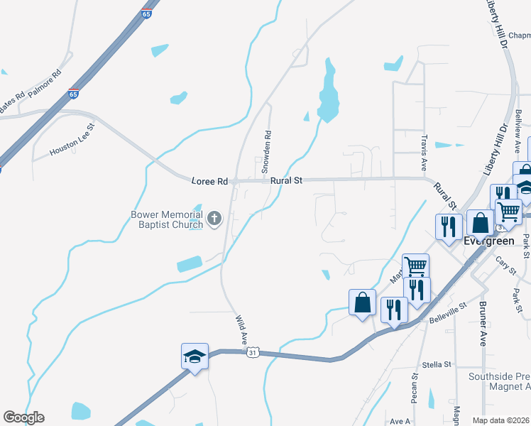 map of restaurants, bars, coffee shops, grocery stores, and more near 7 Evergreen Retirement Court in Evergreen
