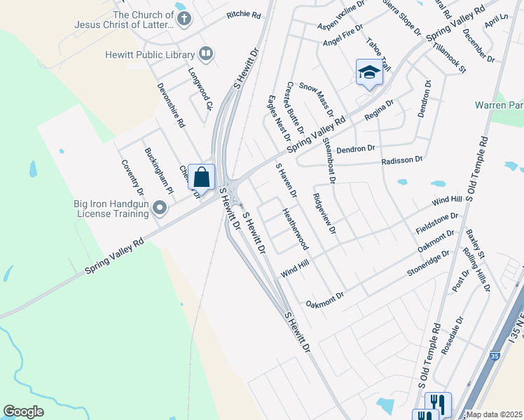 map of restaurants, bars, coffee shops, grocery stores, and more near 913 Ridge Road in Hewitt