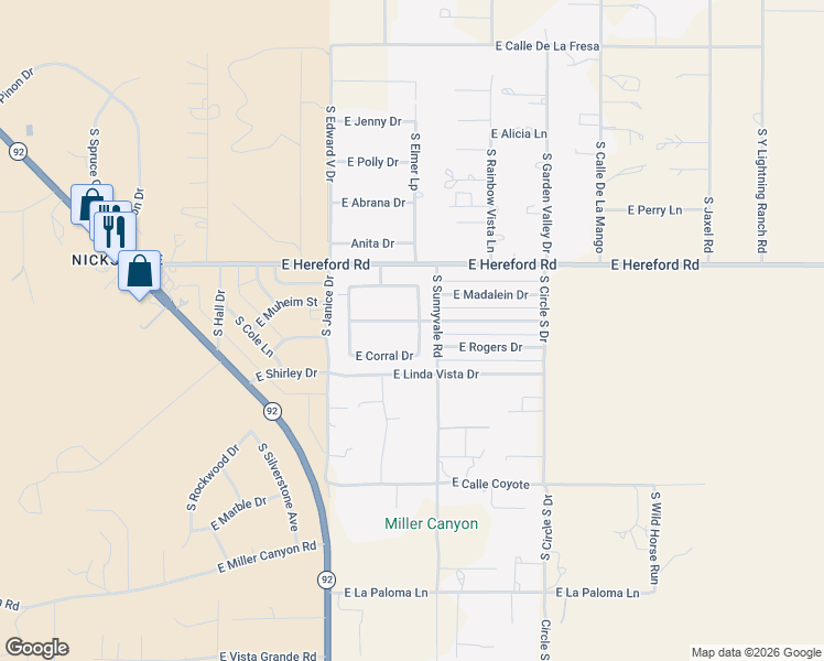 map of restaurants, bars, coffee shops, grocery stores, and more near 5321 East Corral Drive in Hereford