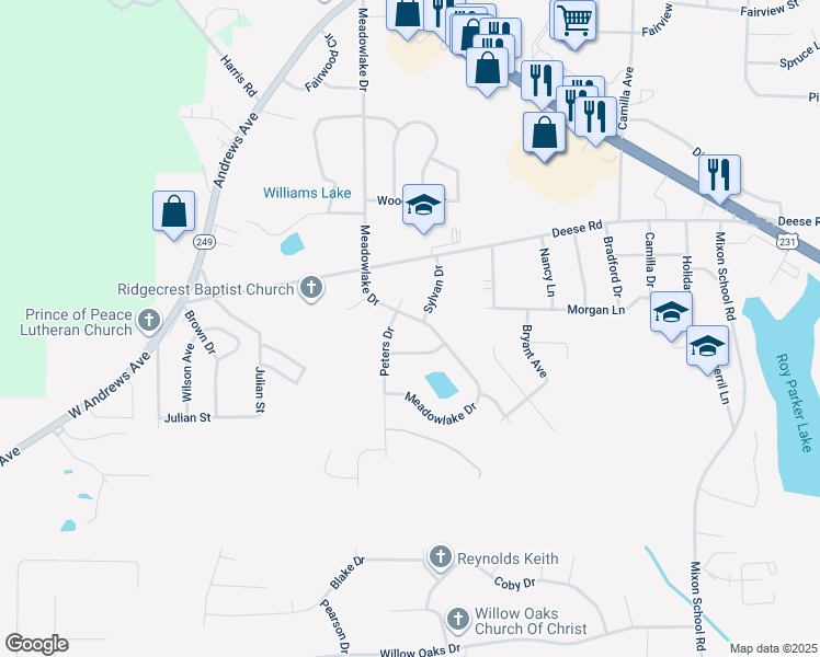 map of restaurants, bars, coffee shops, grocery stores, and more near 918 Meadowlake Drive in Ozark