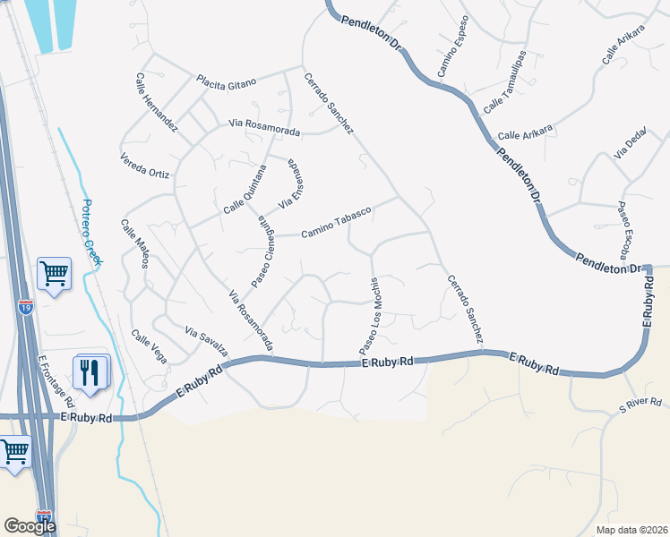 map of restaurants, bars, coffee shops, grocery stores, and more near 921 Via Orizaba in Rio Rico