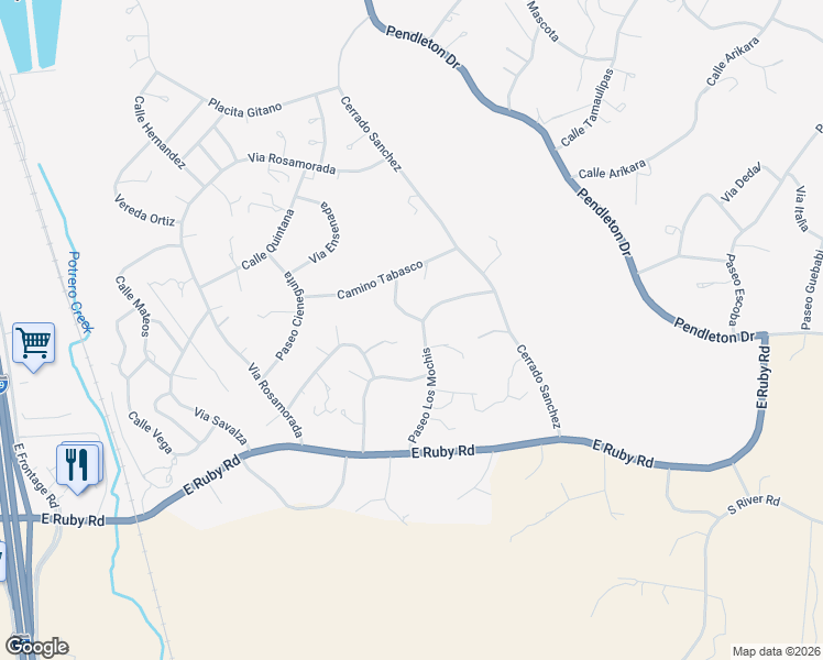 map of restaurants, bars, coffee shops, grocery stores, and more near 917 Via Orizaba in Rio Rico
