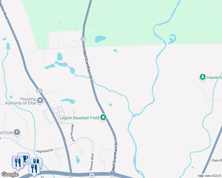 map of restaurants, bars, coffee shops, grocery stores, and more near 1176 Alabama 87 in Elba