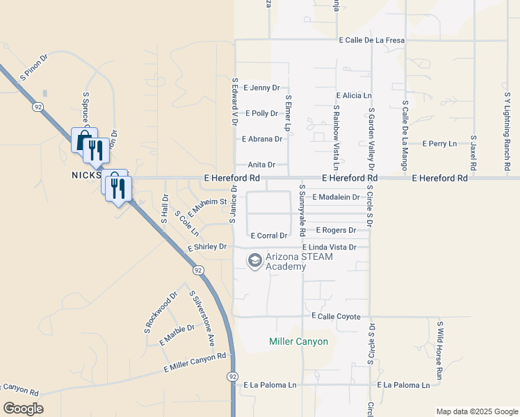 map of restaurants, bars, coffee shops, grocery stores, and more near 5264 East Branding Iron Drive in Hereford