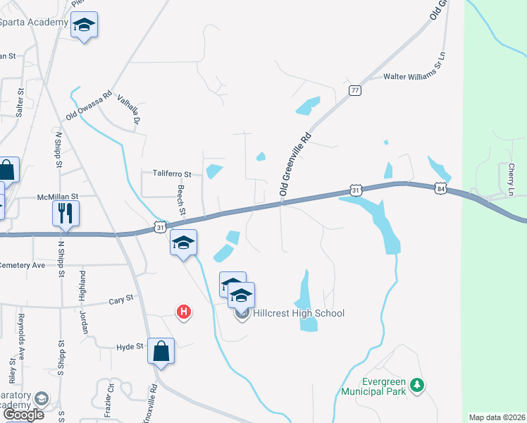 map of restaurants, bars, coffee shops, grocery stores, and more near 804 Perryman Street in Evergreen