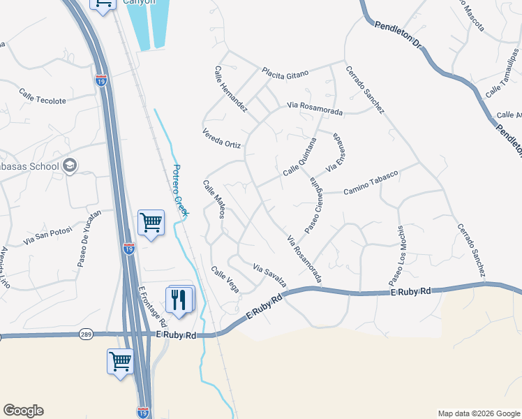 map of restaurants, bars, coffee shops, grocery stores, and more near 906 Via Savalza in Rio Rico