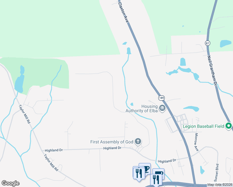 map of restaurants, bars, coffee shops, grocery stores, and more near 1370 Forest Lake Drive in Elba