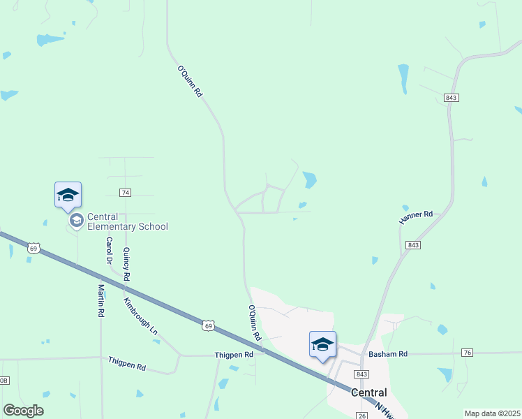 map of restaurants, bars, coffee shops, grocery stores, and more near 630 O'Quinn Road in Pollok