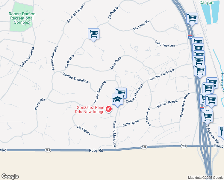 map of restaurants, bars, coffee shops, grocery stores, and more near 195 Alpaca Lane in Rio Rico