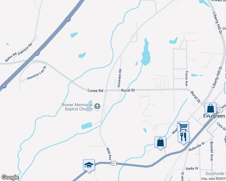 map of restaurants, bars, coffee shops, grocery stores, and more near 711 Rural Street in Evergreen