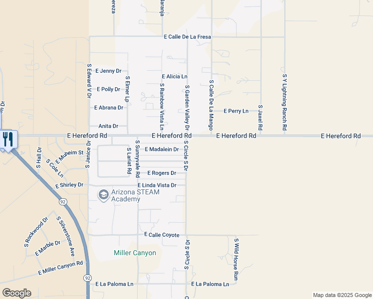 map of restaurants, bars, coffee shops, grocery stores, and more near 7238 East Hereford Road in Hereford