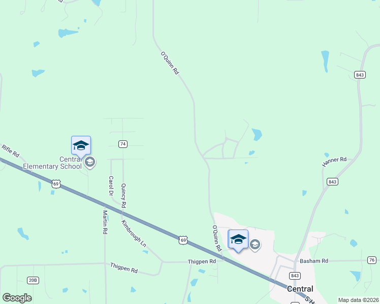 map of restaurants, bars, coffee shops, grocery stores, and more near 711 O'Quinn Road in Pollok
