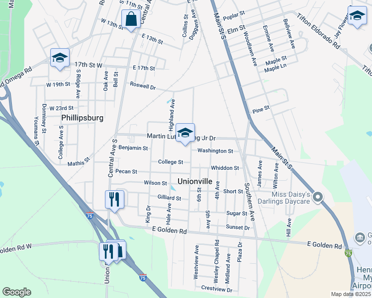 map of restaurants, bars, coffee shops, grocery stores, and more near 404 Martin Luther King Junior Drive in Tifton