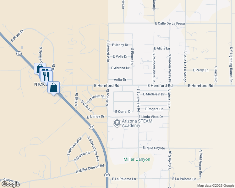 map of restaurants, bars, coffee shops, grocery stores, and more near 5264 East Branding Iron Drive in Hereford