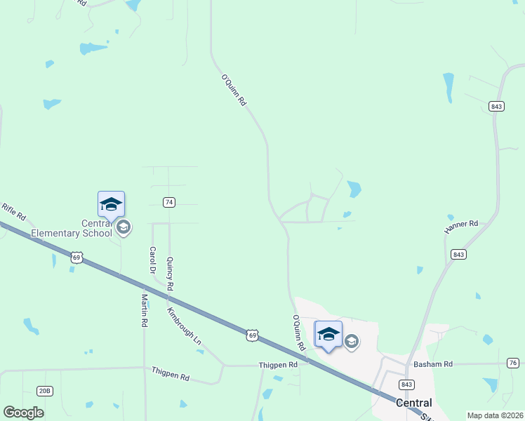 map of restaurants, bars, coffee shops, grocery stores, and more near 711 O'Quinn Road in Pollok