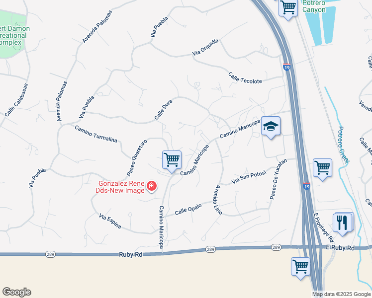 map of restaurants, bars, coffee shops, grocery stores, and more near 160 Camino Maricopa in Rio Rico