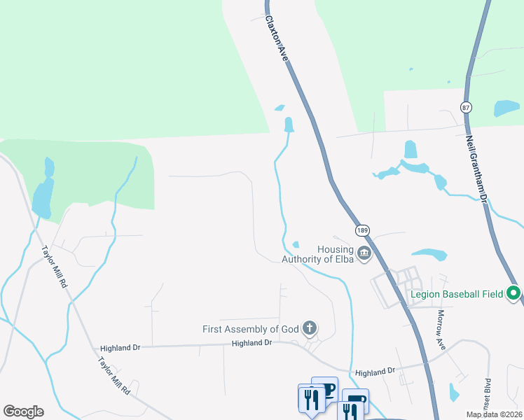 map of restaurants, bars, coffee shops, grocery stores, and more near 1370 Forest Lake Drive in Elba