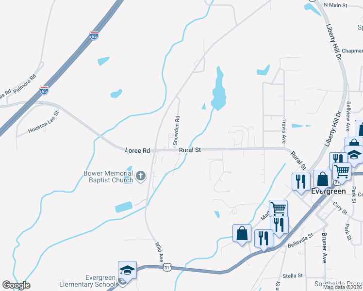 map of restaurants, bars, coffee shops, grocery stores, and more near 101 Evergreen Retirement Road in Evergreen