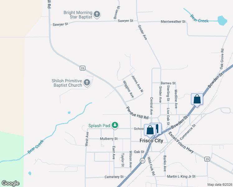 map of restaurants, bars, coffee shops, grocery stores, and more near 1-33 Feaster Street in Frisco City