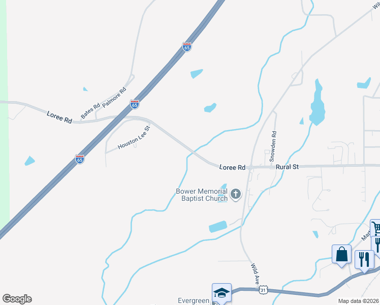 map of restaurants, bars, coffee shops, grocery stores, and more near 319 Loree Road in Evergreen