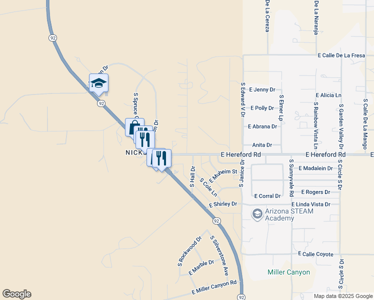 map of restaurants, bars, coffee shops, grocery stores, and more near 6902 South Thorneydale Lane in Hereford