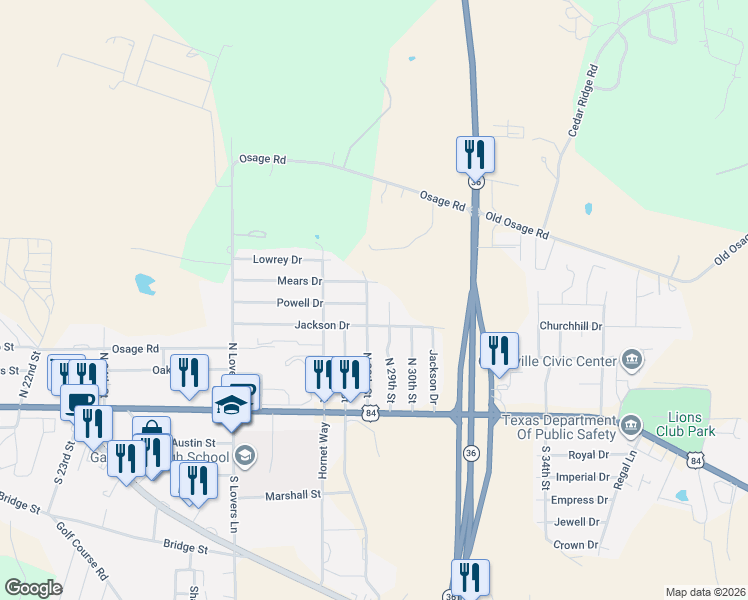 map of restaurants, bars, coffee shops, grocery stores, and more near 208 North 28th Street in Gatesville