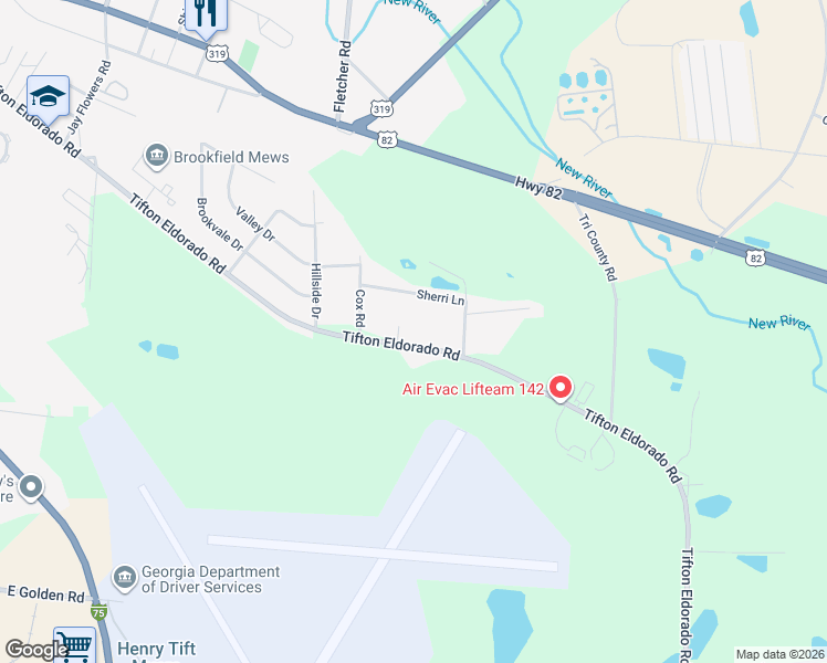 map of restaurants, bars, coffee shops, grocery stores, and more near 241 Tifton Eldorado Road in Tifton