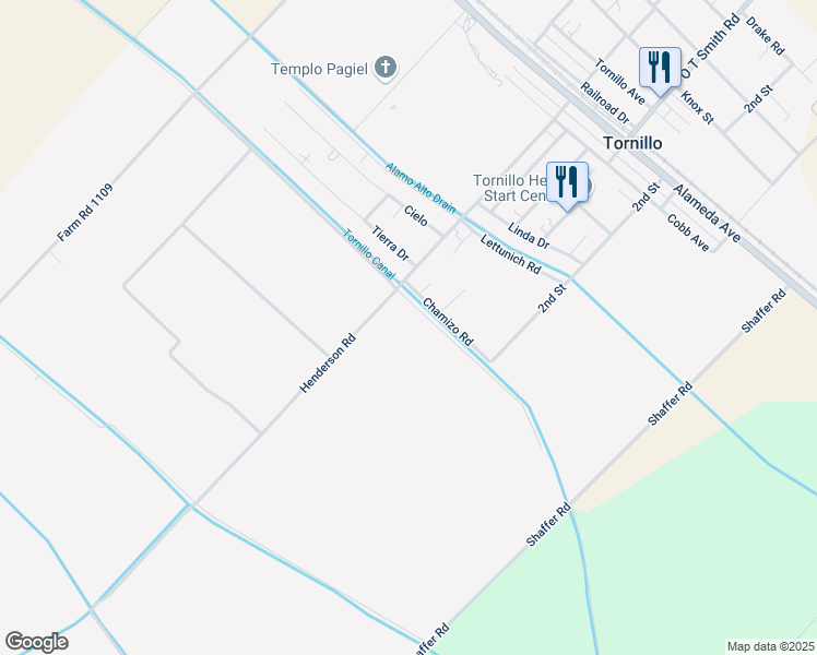 map of restaurants, bars, coffee shops, grocery stores, and more near 19160 Rancho Road in Tornillo