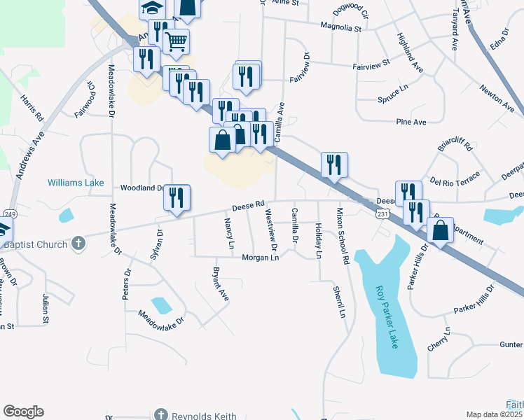 map of restaurants, bars, coffee shops, grocery stores, and more near 1300-1374 Deese Road in Ozark