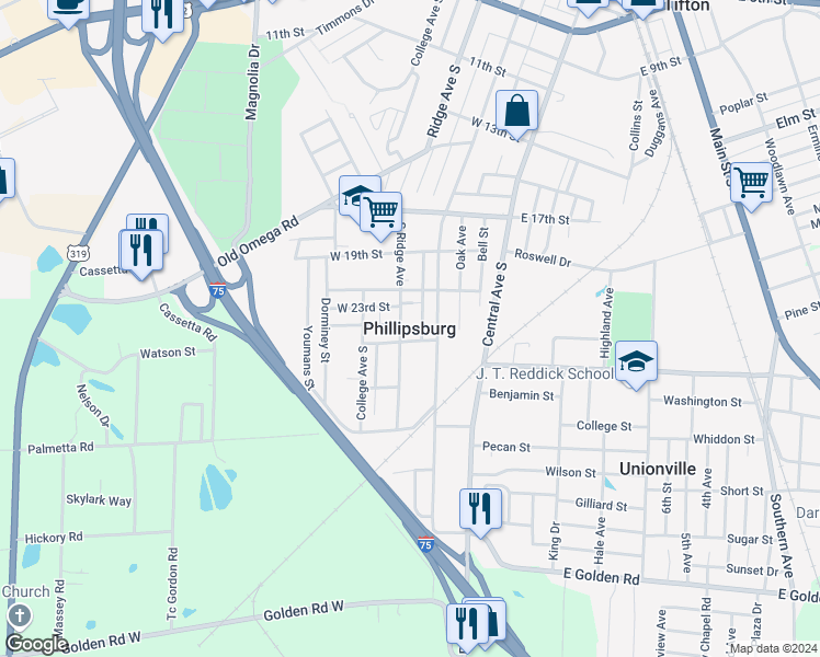 map of restaurants, bars, coffee shops, grocery stores, and more near in Phillipsburg