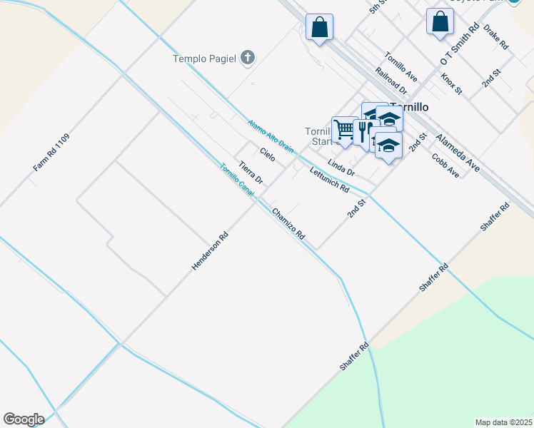 map of restaurants, bars, coffee shops, grocery stores, and more near 19160 Rancho Road in Tornillo