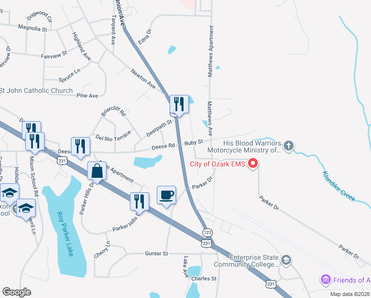 map of restaurants, bars, coffee shops, grocery stores, and more near 1527 South Union Avenue in Ozark