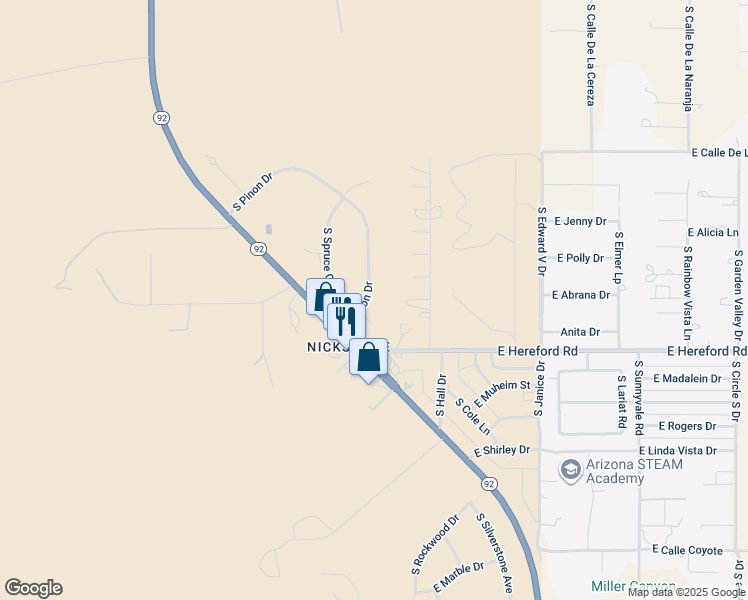 map of restaurants, bars, coffee shops, grocery stores, and more near 7101 South Pinon Drive in Hereford