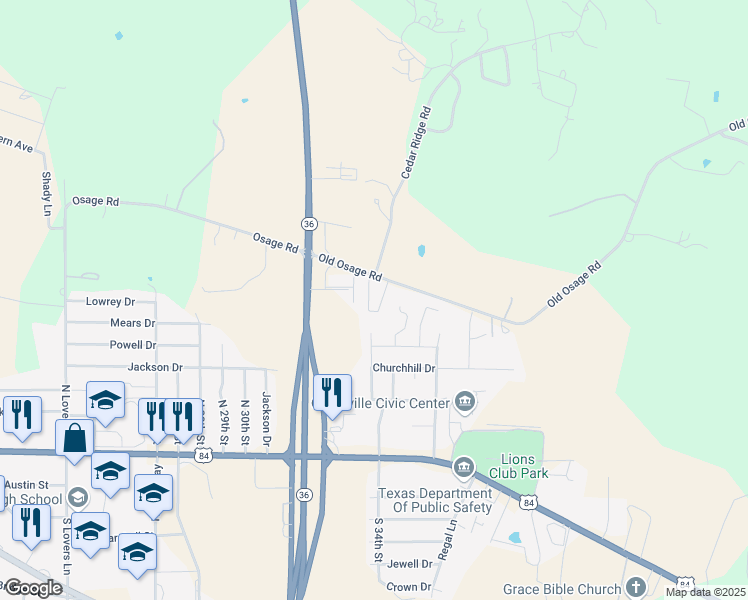 map of restaurants, bars, coffee shops, grocery stores, and more near 248 Old Osage Road in Gatesville