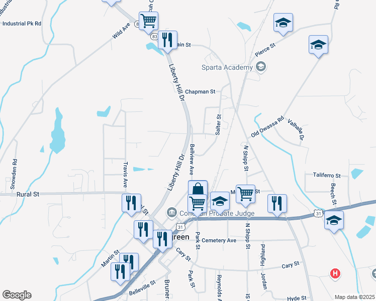 map of restaurants, bars, coffee shops, grocery stores, and more near 301-349 Bellview Avenue in Evergreen