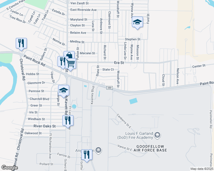 map of restaurants, bars, coffee shops, grocery stores, and more near 850 Paint Rock Road in San Angelo