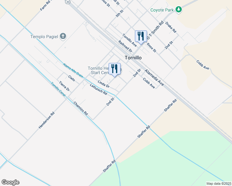 map of restaurants, bars, coffee shops, grocery stores, and more near 231 Feed Pen Road in Tornillo