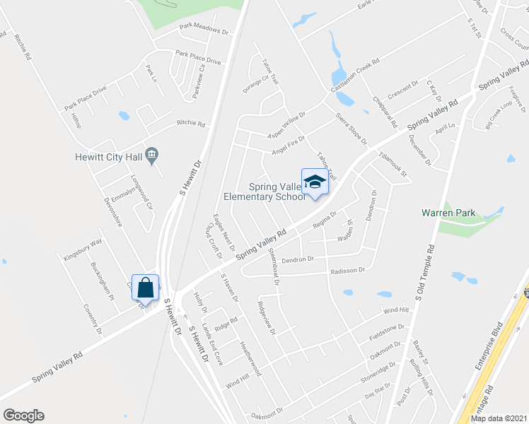 map of restaurants, bars, coffee shops, grocery stores, and more near 937 Snow Mass Drive in Hewitt