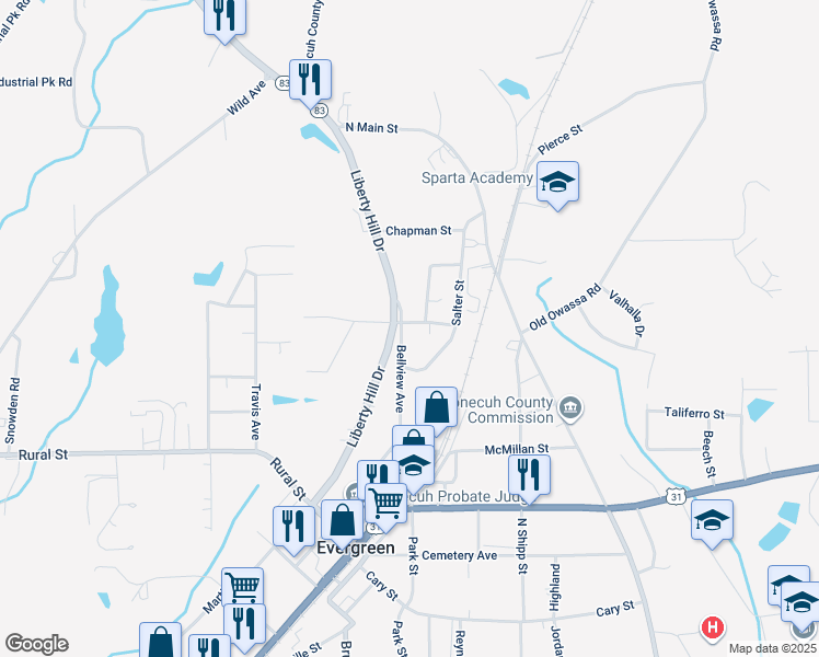 map of restaurants, bars, coffee shops, grocery stores, and more near 106 East Montesano Drive in Evergreen