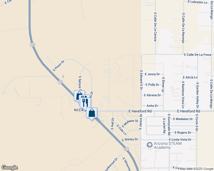 map of restaurants, bars, coffee shops, grocery stores, and more near 7010 South Thorneydale Lane in Hereford