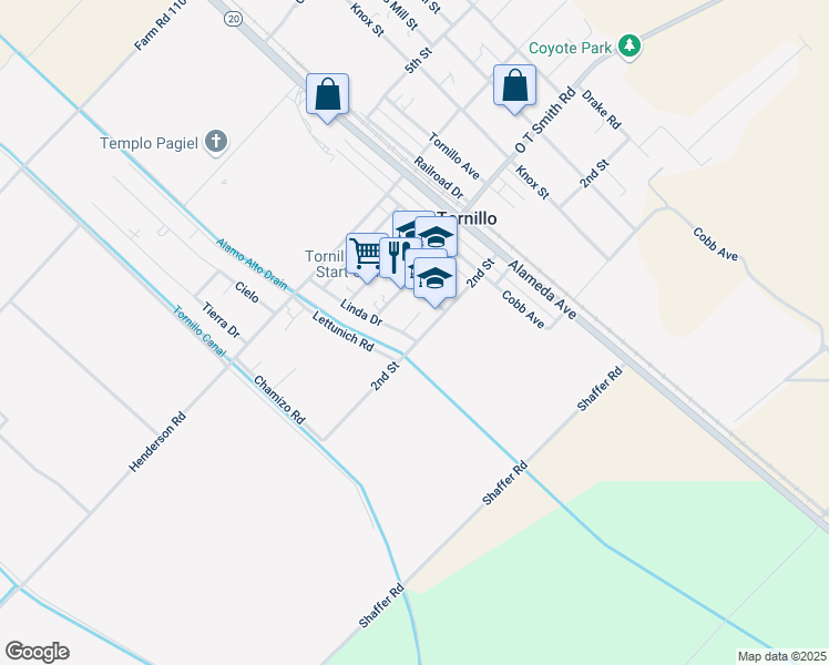 map of restaurants, bars, coffee shops, grocery stores, and more near 231 Feed Pen Road in Tornillo