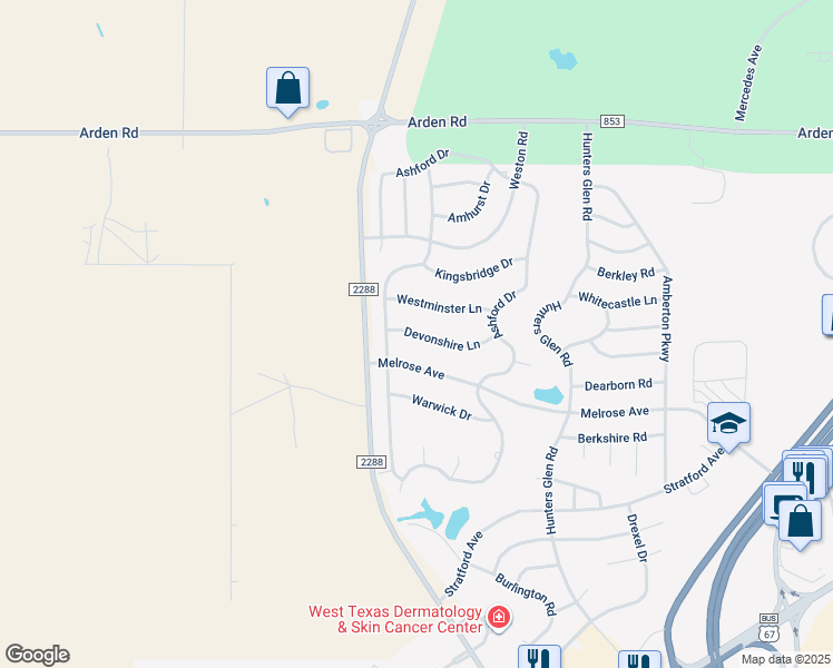 map of restaurants, bars, coffee shops, grocery stores, and more near 6029 Devonshire Lane in San Angelo
