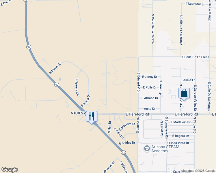 map of restaurants, bars, coffee shops, grocery stores, and more near 7010 South Thorneydale Lane in Hereford