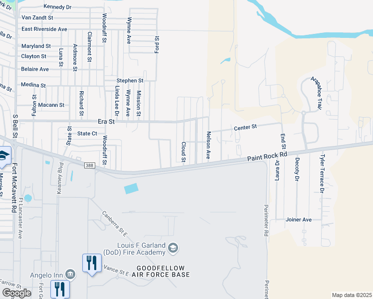map of restaurants, bars, coffee shops, grocery stores, and more near 14 Cloud Street in San Angelo