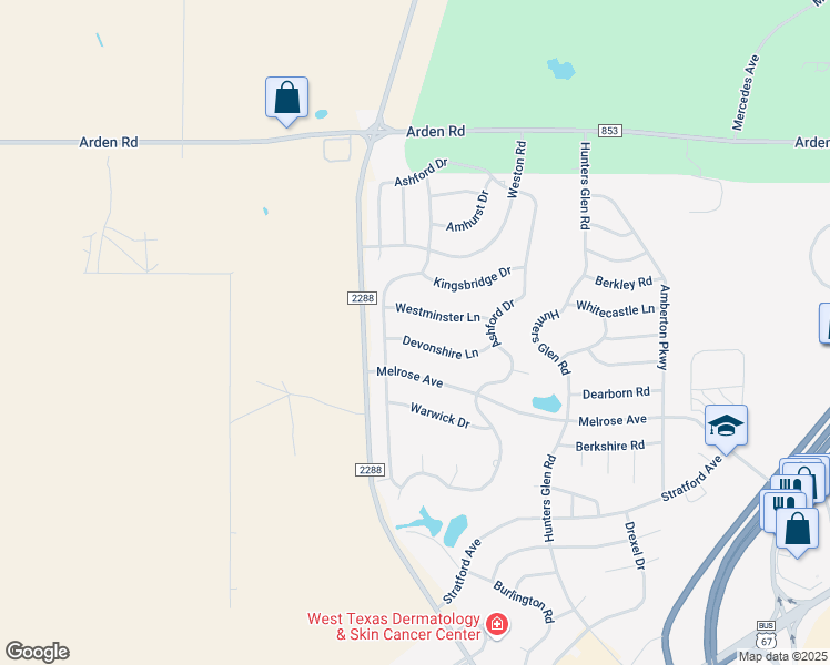 map of restaurants, bars, coffee shops, grocery stores, and more near 6029 Devonshire Lane in San Angelo